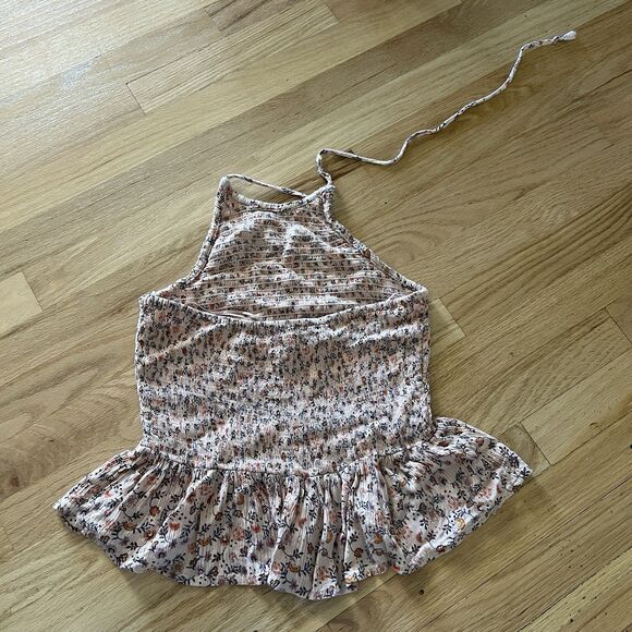 Patrons Of Peace Med Pink Floral Halter Tank Top Ruffle‎ Smocked Stretch Boho - Picture 6 of 9